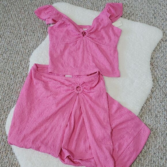 No Boundaries 2 Piece Juniors Flutter Strap Top Med & O-Ring Skirt Small Pink - Picture 2 of 12